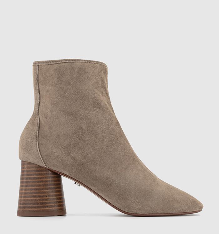 OFFICE Ash Cylinder Stacked Heel Boots Mink Suede