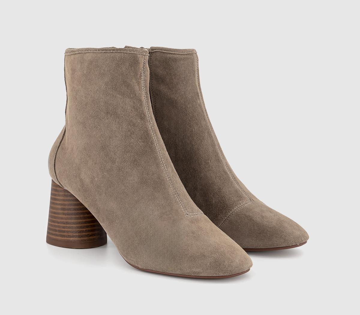 OFFICE Ash Cylinder Stacked Heel Boots Mink Suede - Women's Ankle Boots