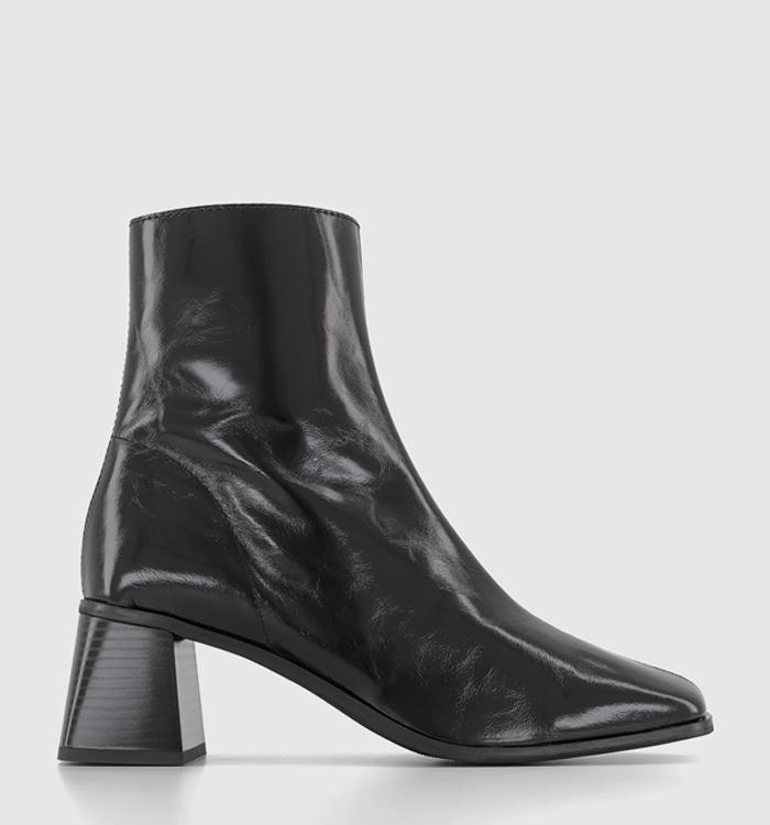 OFFICE Addison Patent Leather Block Heel Boots Black Patent Leather