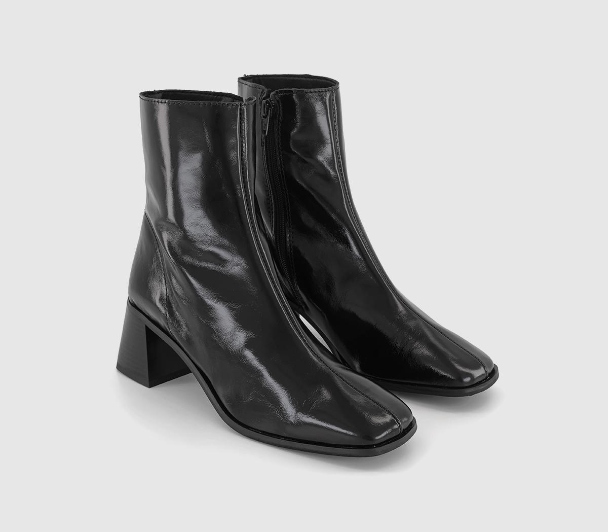 OFFICE Womens Addison Patent Leather Block Heel Boots Black 8