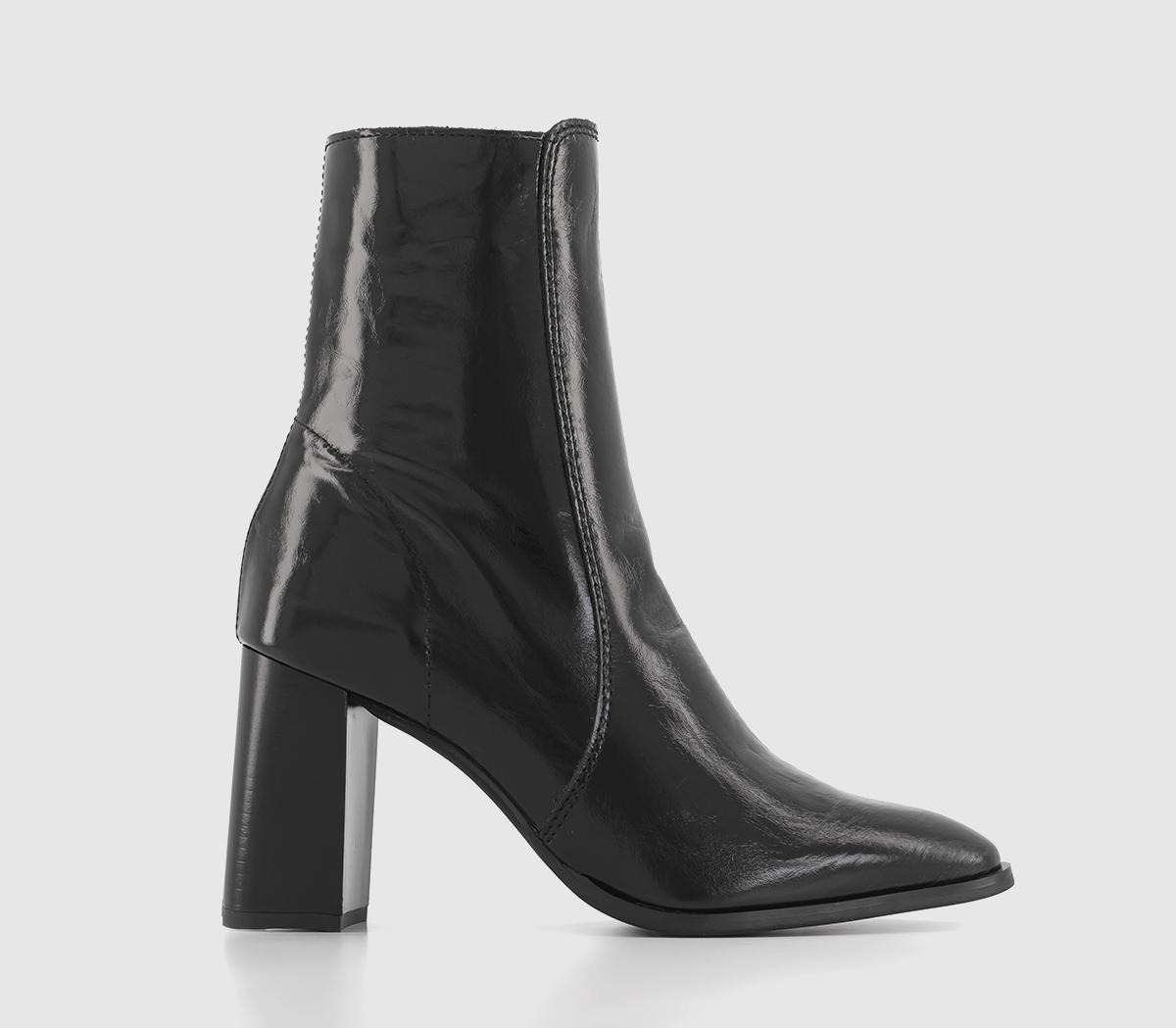 Allegra Block Heel Cheslea Boots Black Patent Leather
