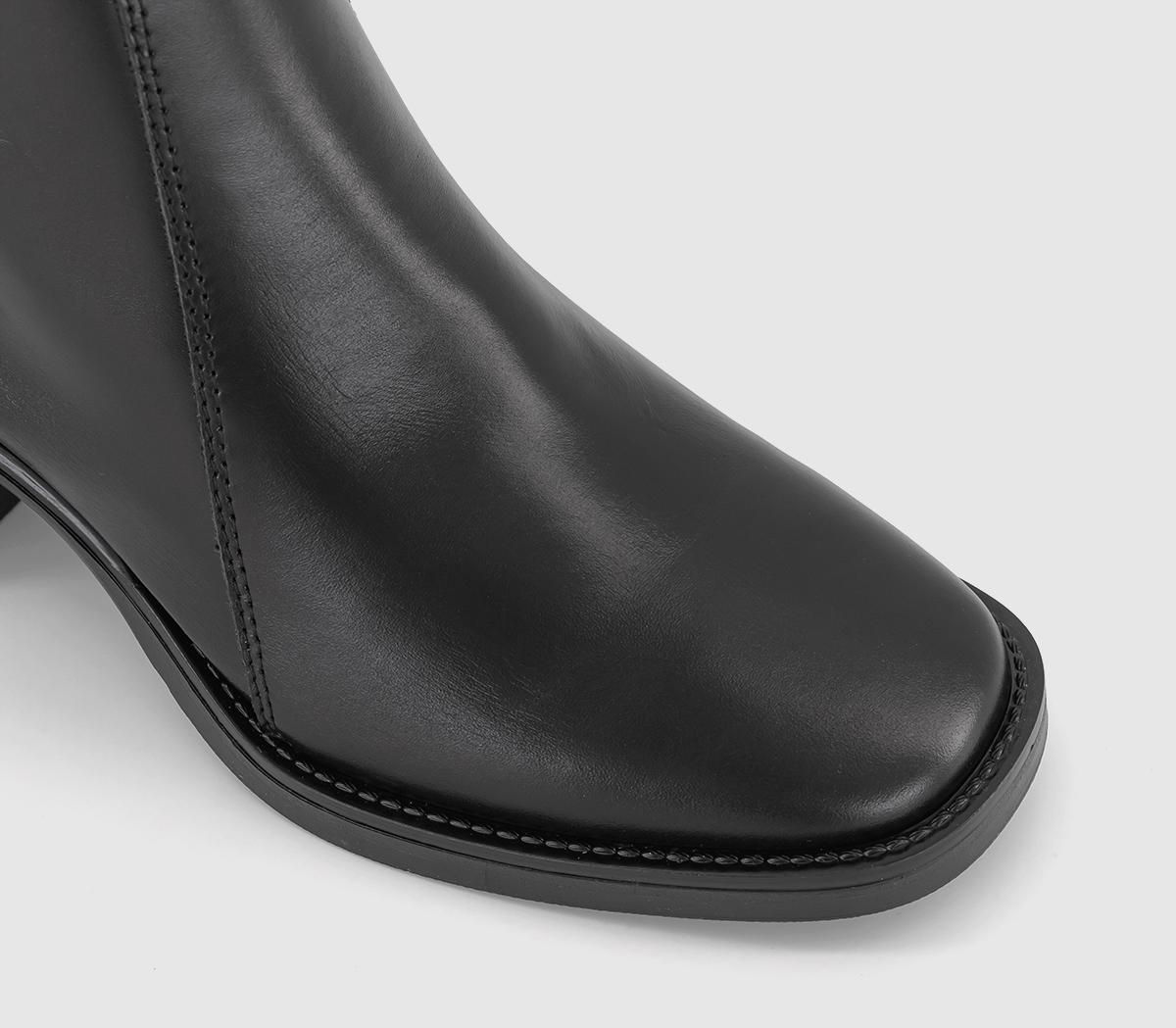 OFFICEAnnabella Square Toe Leather Block Heel BootsBlack Leather
