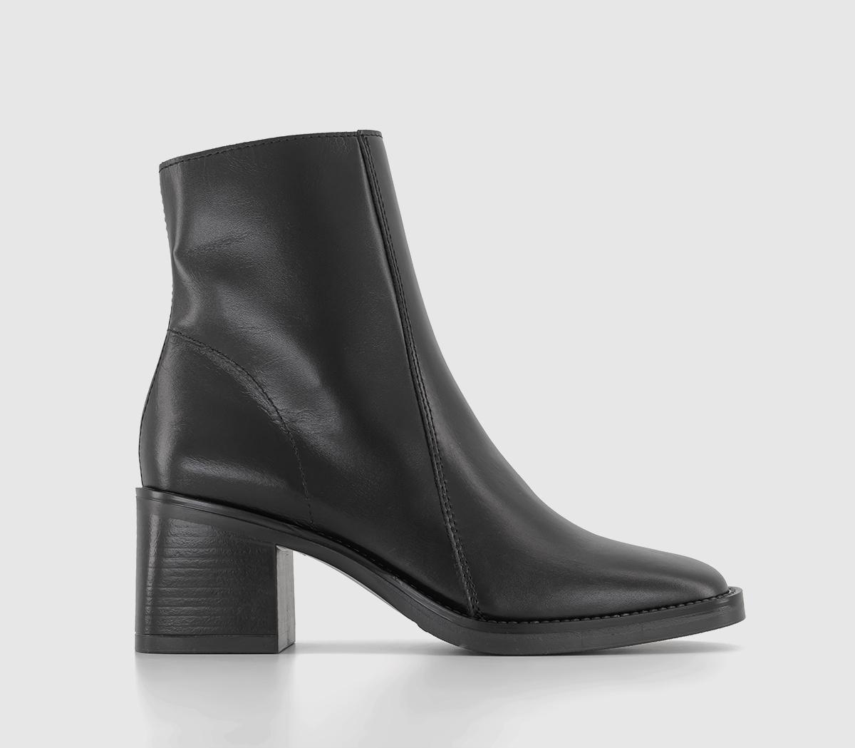 OFFICEAnnabella Square Toe Leather Block Heel BootsBlack Leather