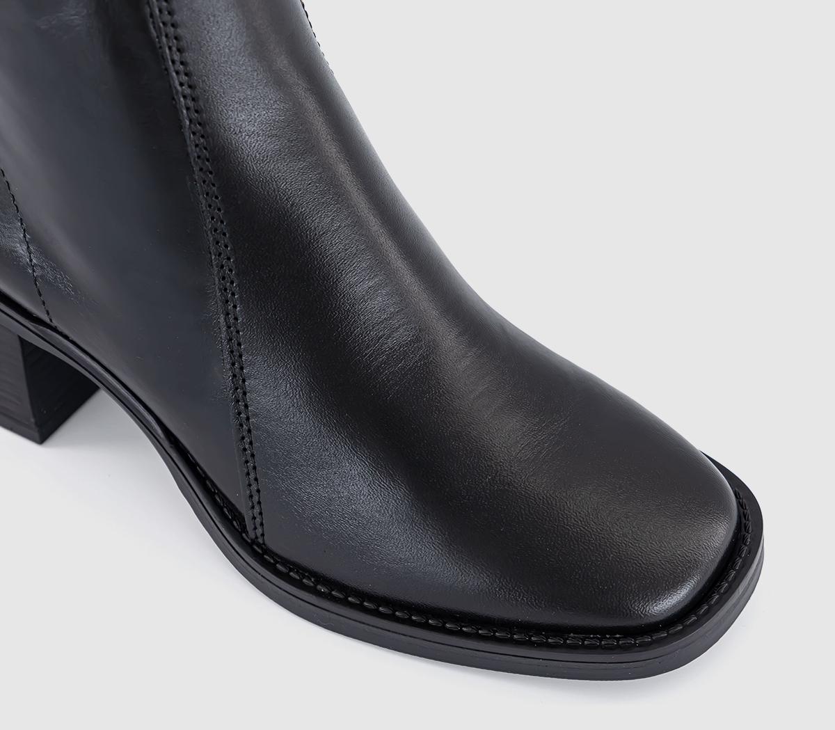 OFFICEAnnabella Square Toe Leather Block Heel Boots OFFICEAnnabella Square Toe Leather Block Heel BootsShiny Black Leather