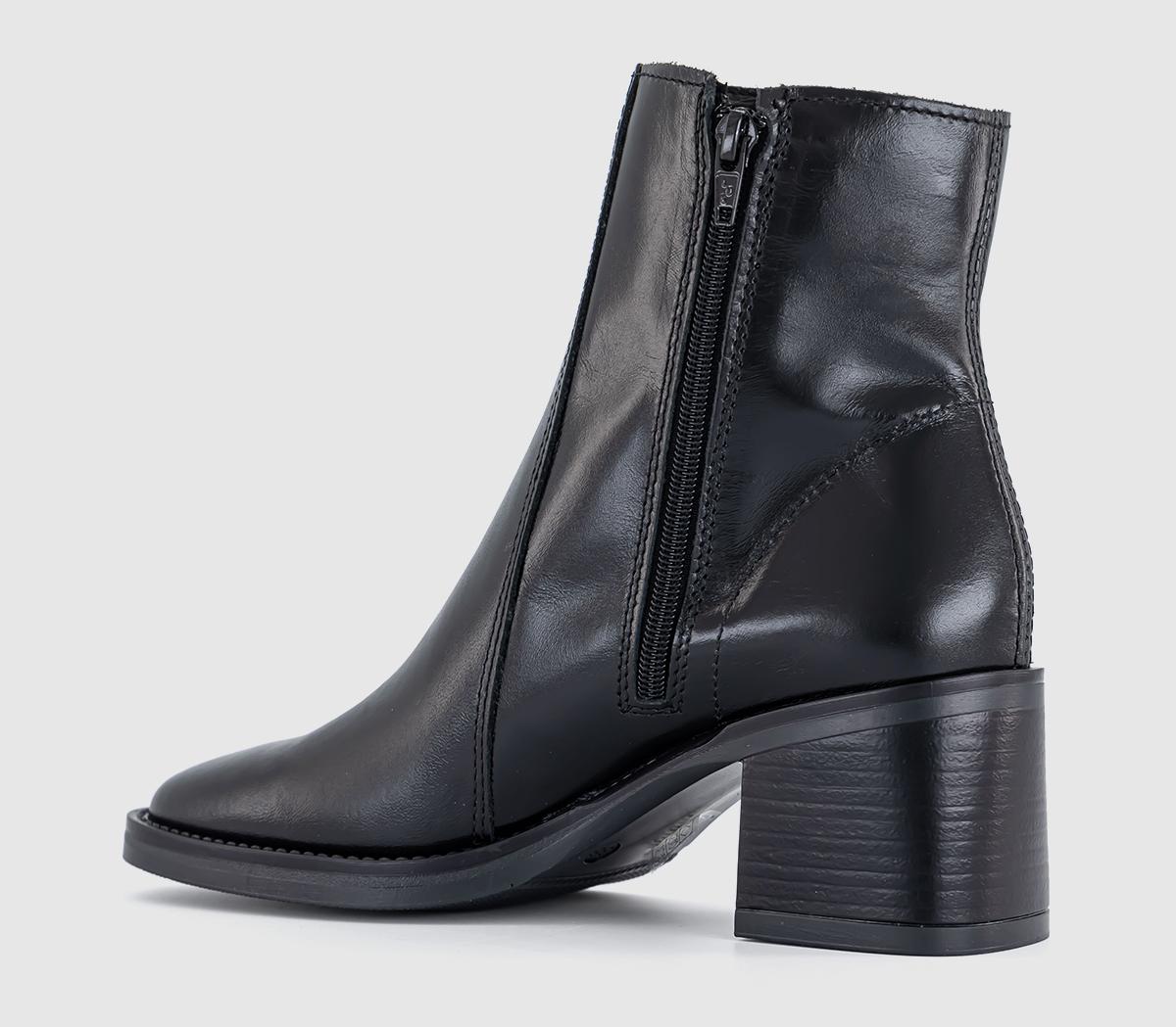OFFICEAnnabella Square Toe Leather Block Heel Boots OFFICEAnnabella Square Toe Leather Block Heel BootsShiny Black Leather