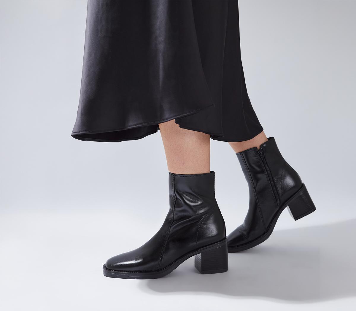OFFICEAnnabella Square Toe Leather Block Heel Boots OFFICEAnnabella Square Toe Leather Block Heel BootsShiny Black Leather