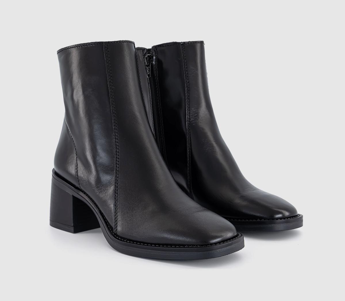 OFFICEAnnabella Square Toe Leather Block Heel Boots OFFICEAnnabella Square Toe Leather Block Heel BootsShiny Black Leather