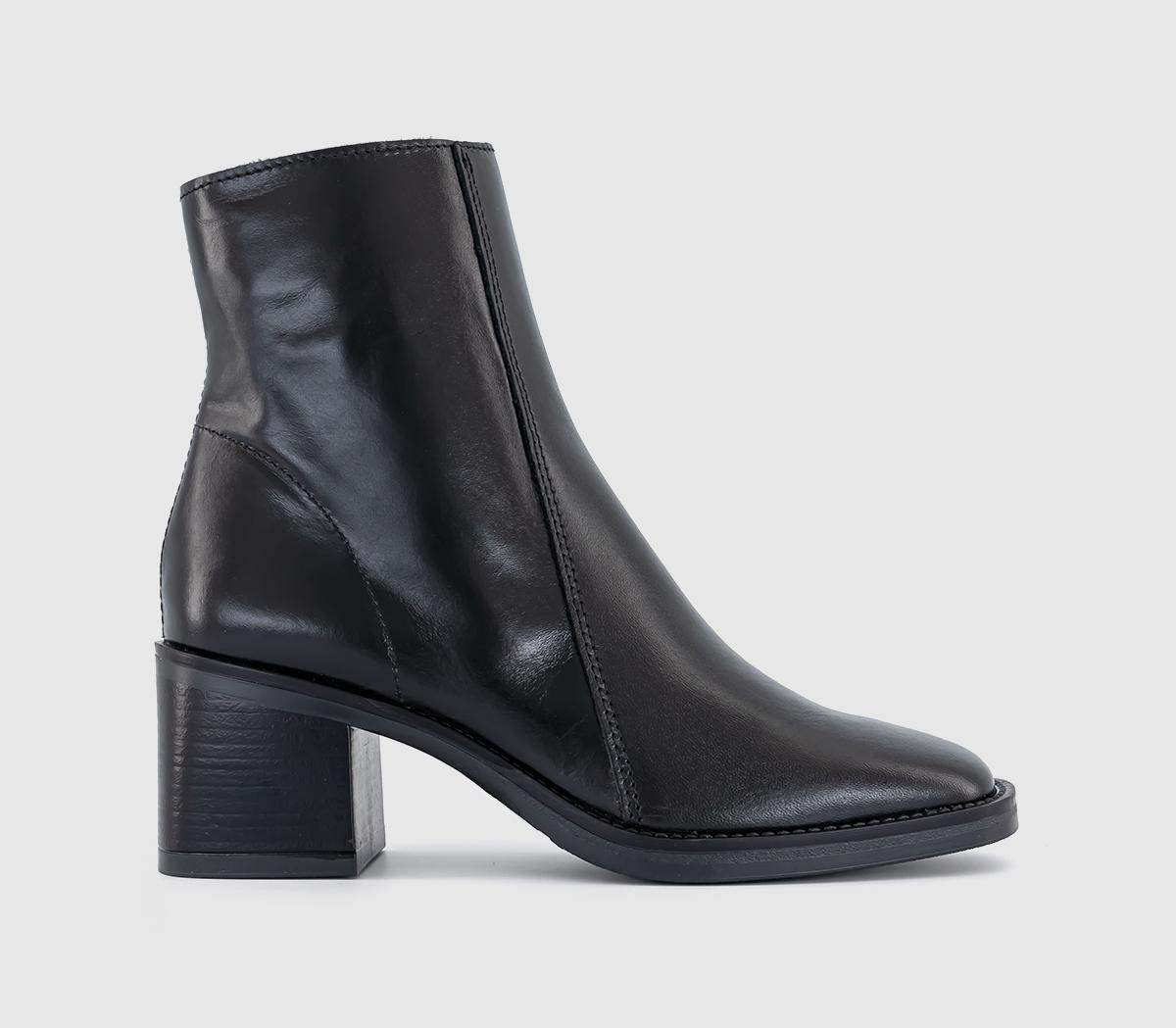 Black leather block heel boots hotsell