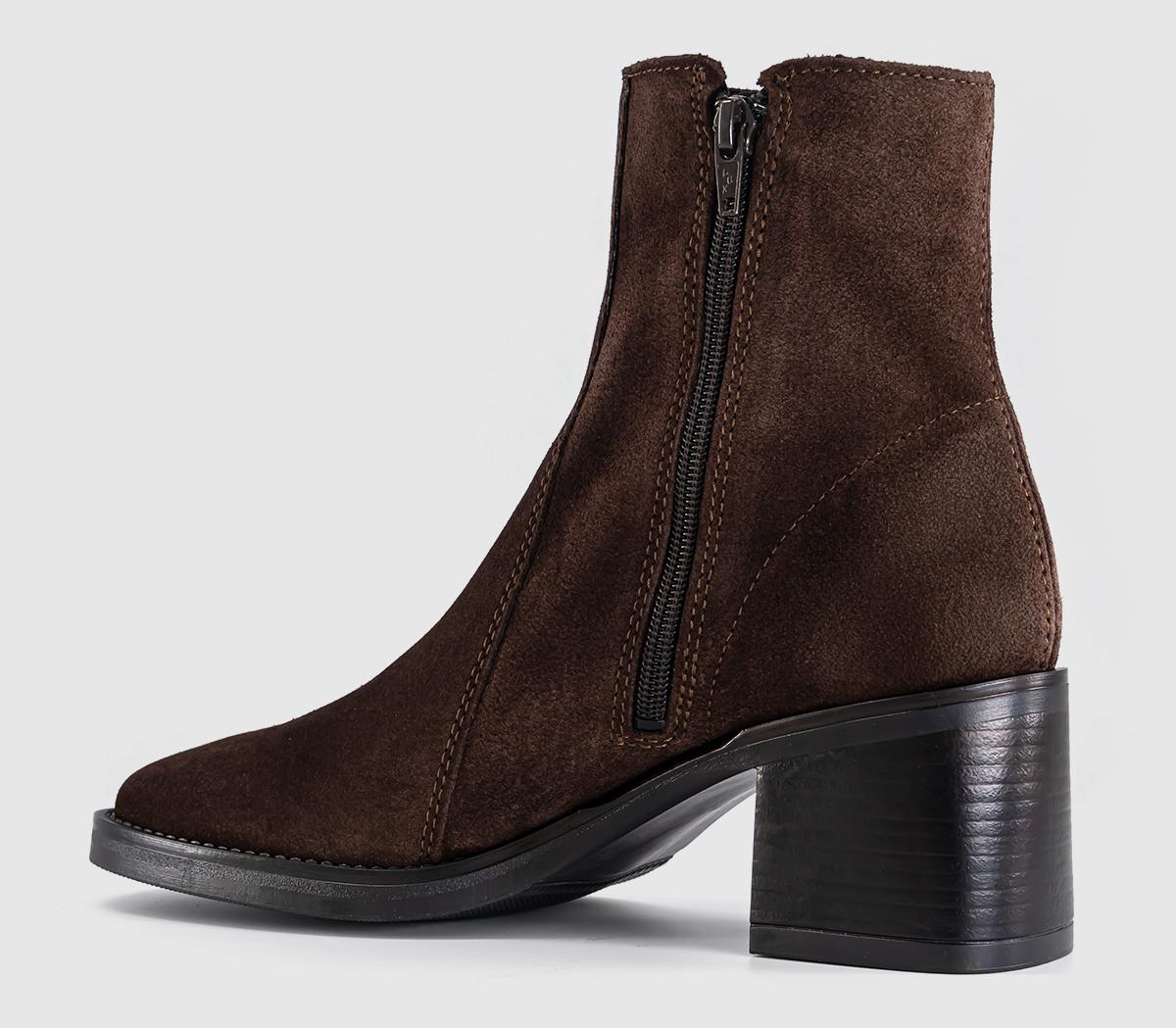 OFFICEAnnabella Square Toe Leather Block Heel BootsBrown Suede
