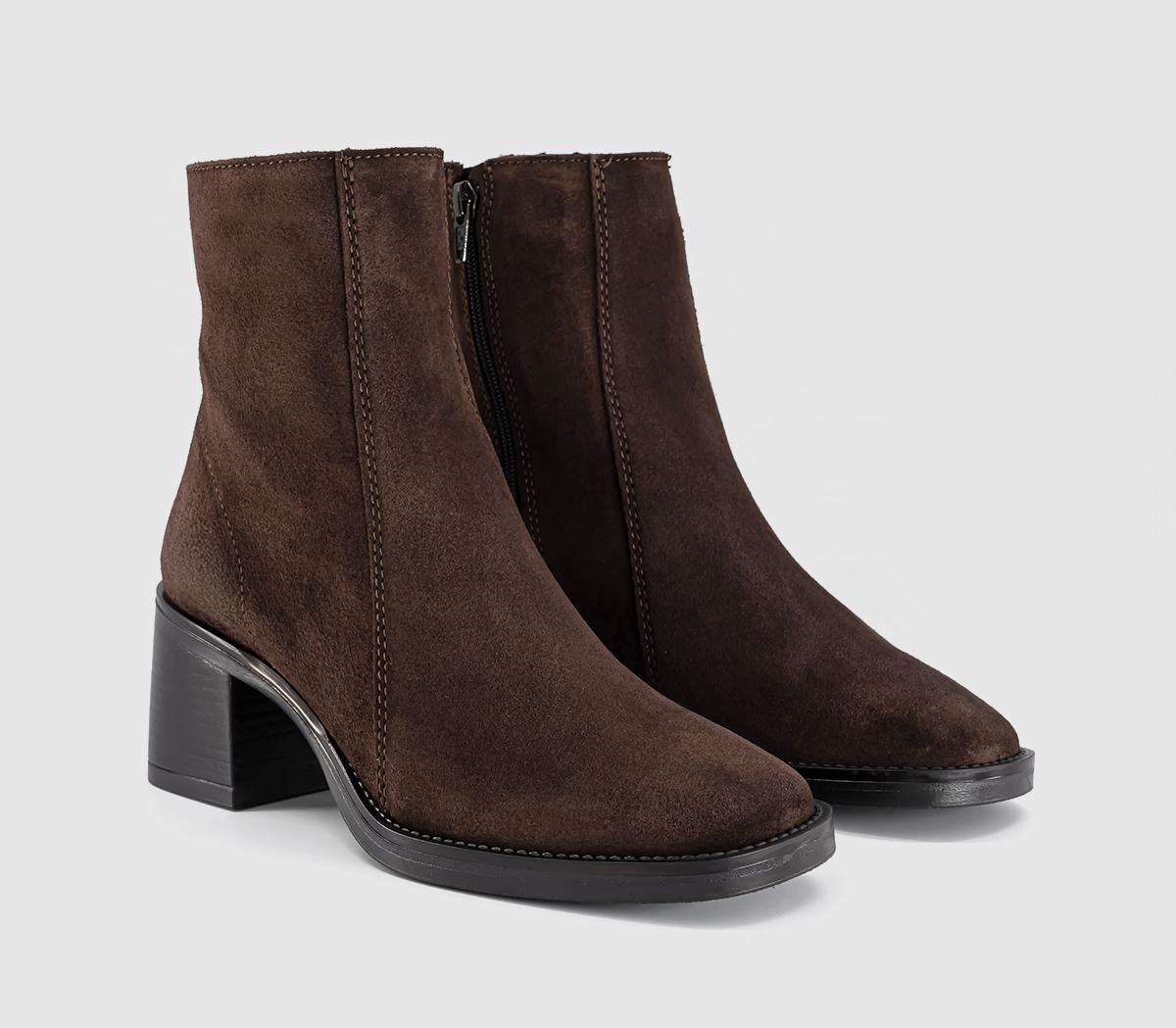 OFFICEAnnabella Square Toe Leather Block Heel BootsBrown Suede