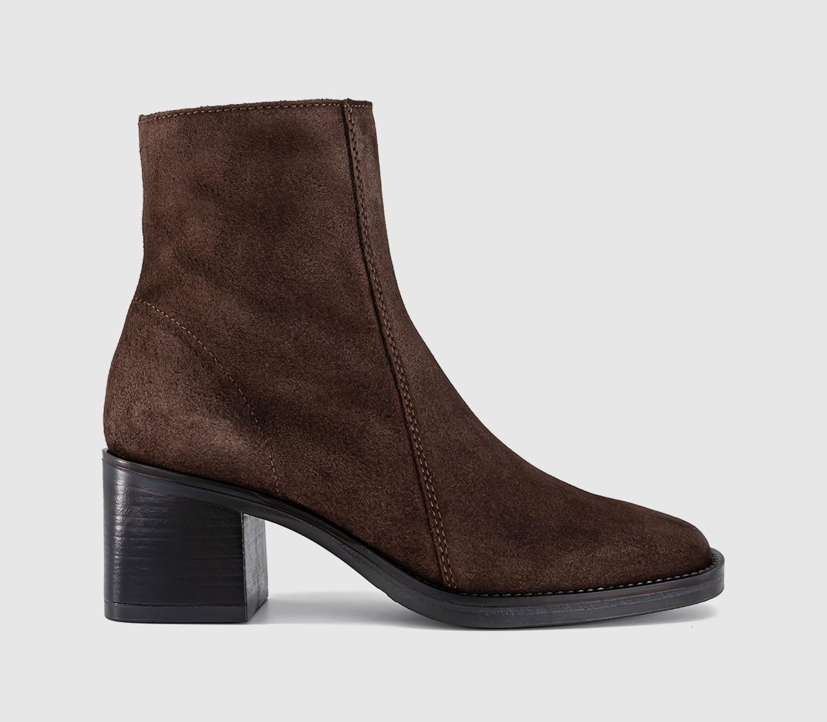 OFFICEAnnabella Square Toe Leather Block Heel BootsBrown Suede