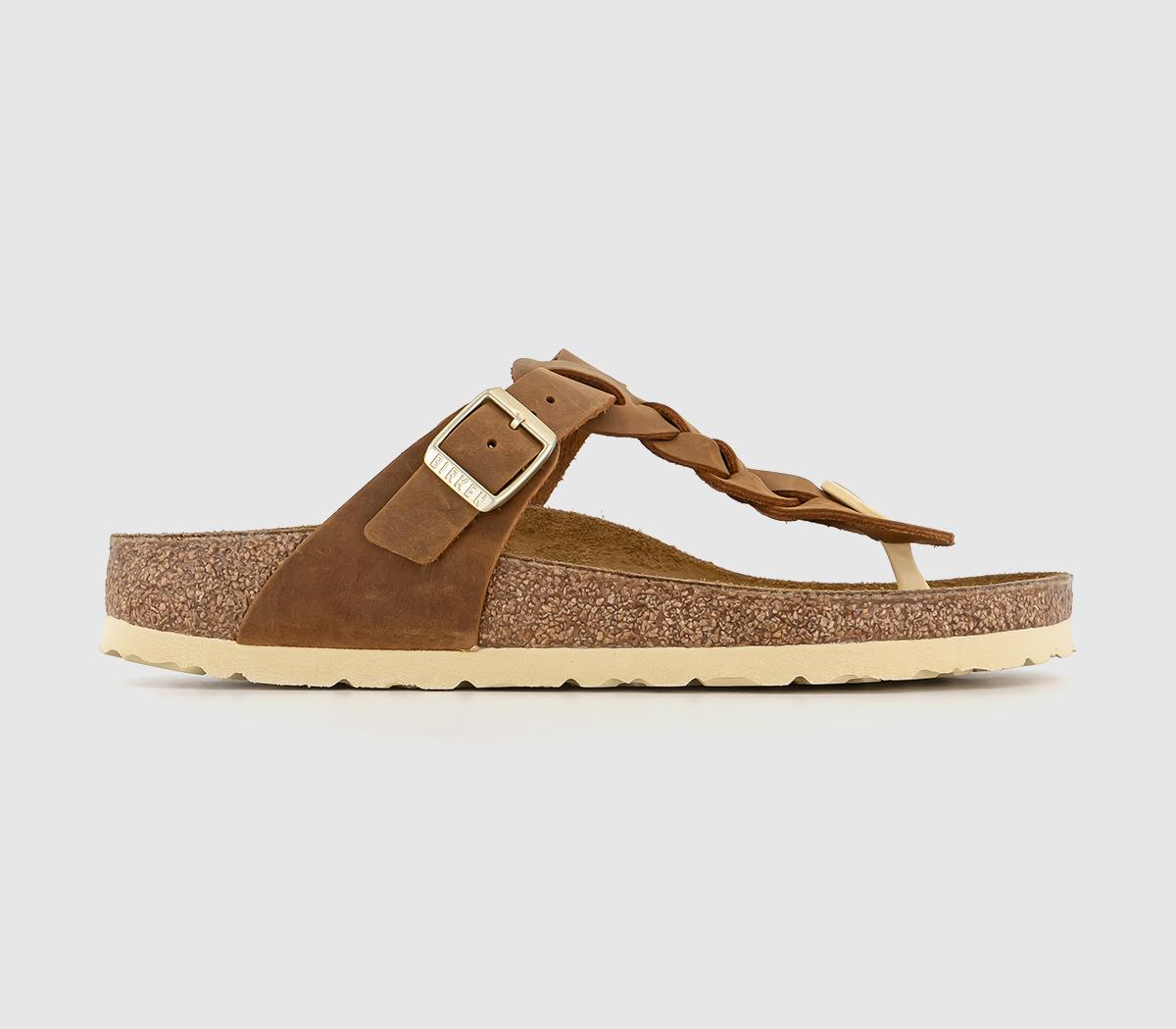 BIRKENSTOCK Gizeh Braid Sandals Cognac Oiled Leather - Women's Sandals