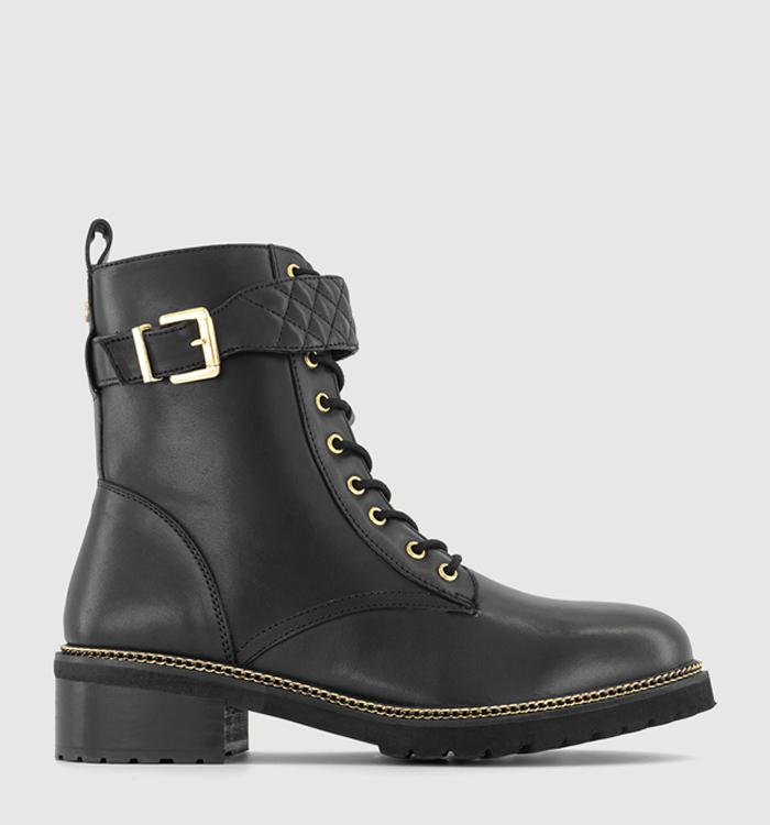 OFFICE Alibi Chain Detail Lace Up Boots Black Leather