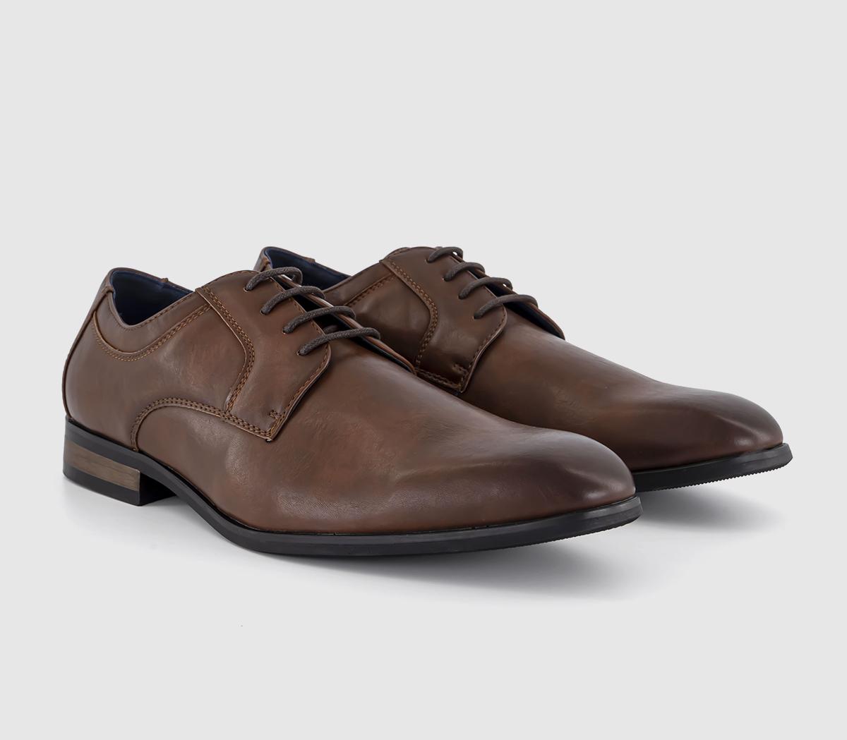 OFFICE Mens Modena Plain Toe Derby Shoes Brown, 8