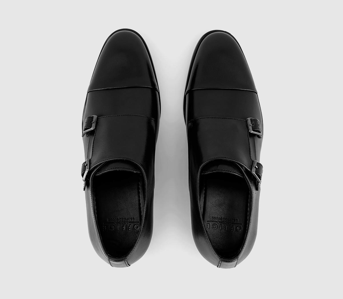 OFFICEMitre Double Strap Toecap Monk ShoesBlack Leather