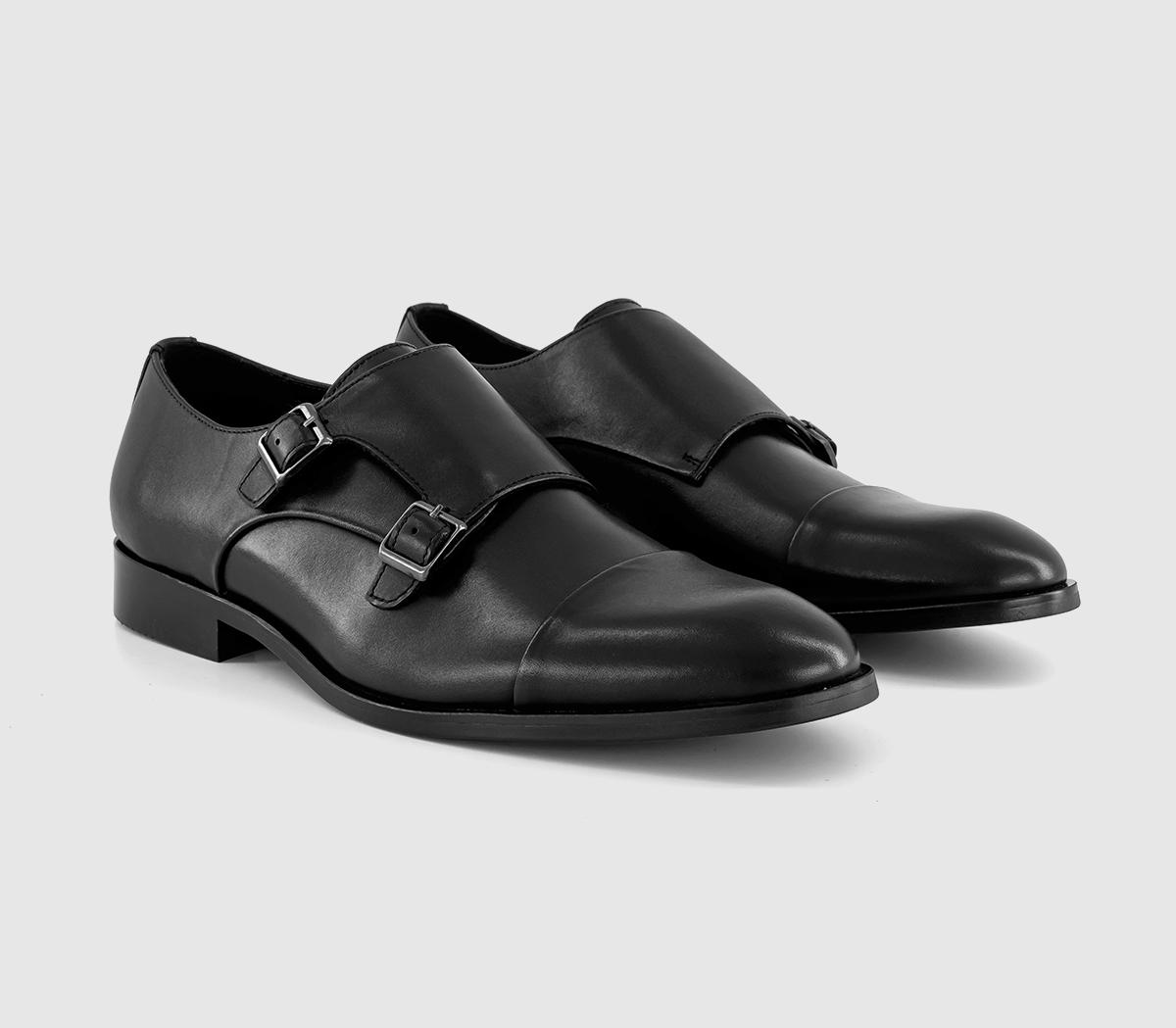 OFFICEMitre Double Strap Toecap Monk ShoesBlack Leather