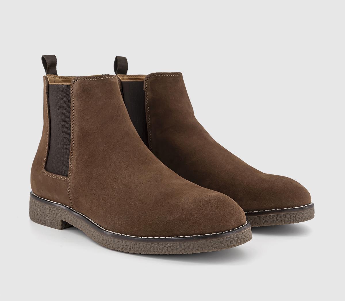 OFFICE Mens Bachelor Crepe Look Chelsea Boots Brown Suede, 9