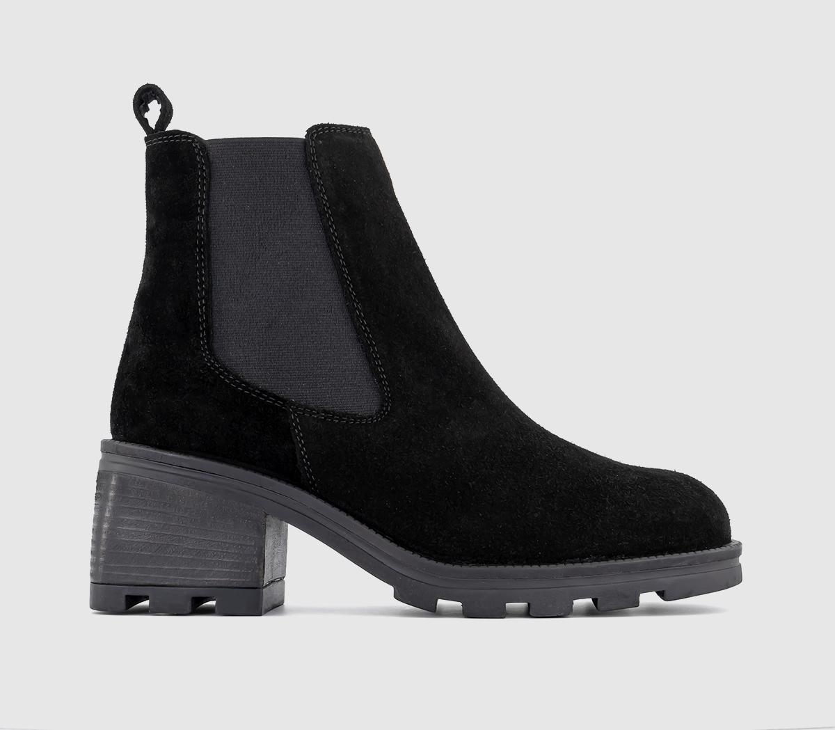 Office artillery chunky black store suede three buckle boots