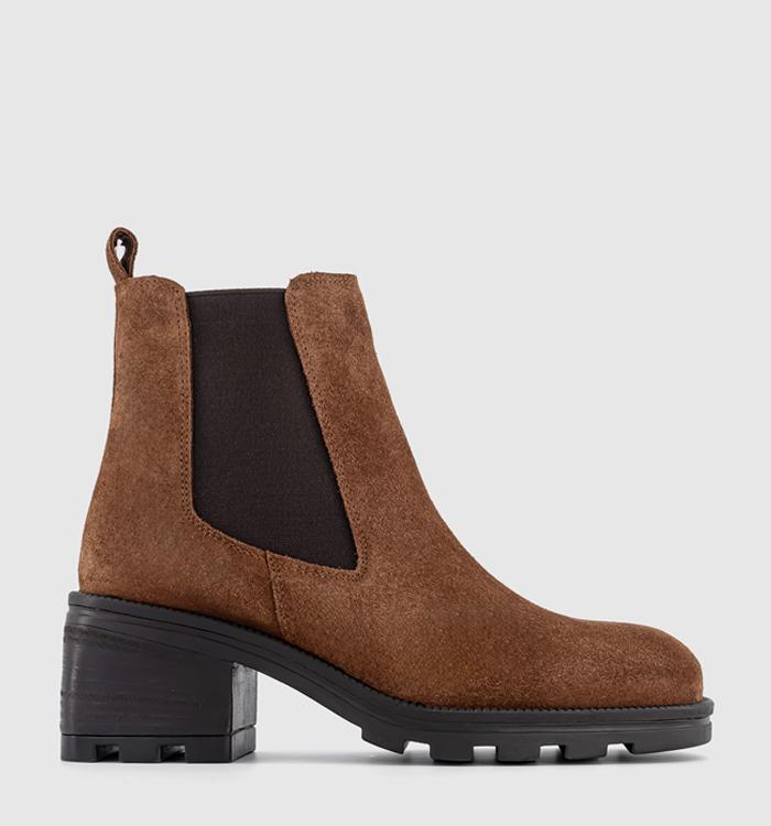 OFFICE Artie Cleated Mid Height Chelsea Boots Tan Suede