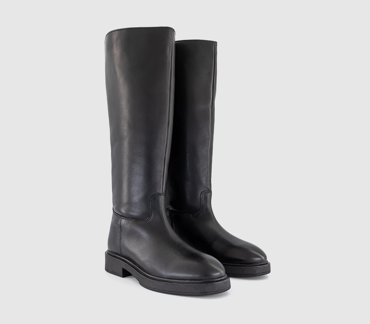 OFFICE Kaspian Pull On Knee Boots Black Leather - Knee High Boots