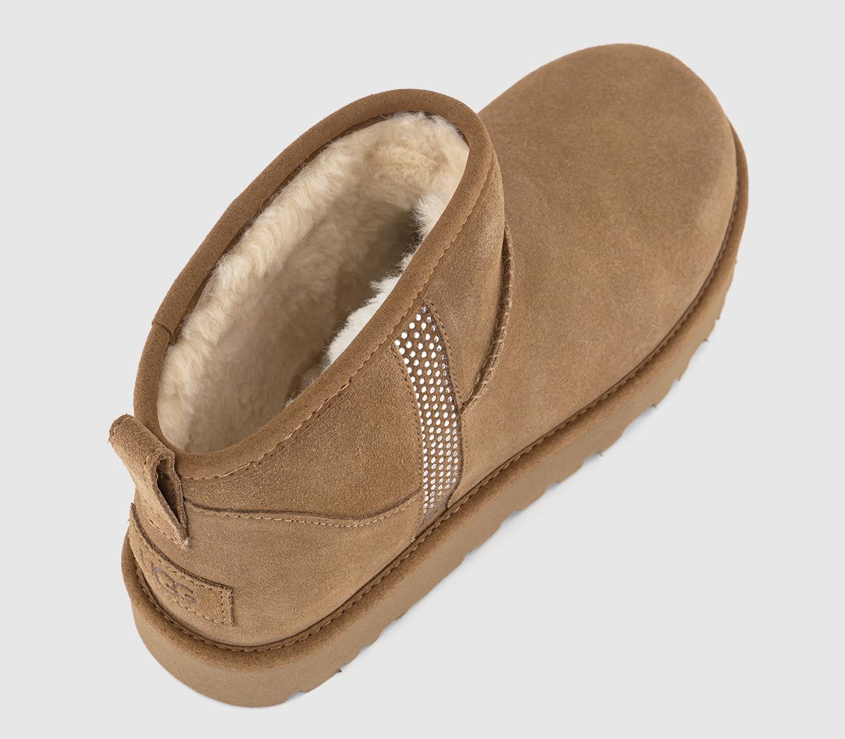 UGG Classic Ultra Mini Bling Boots Chestnut - Women's Ankle Boots