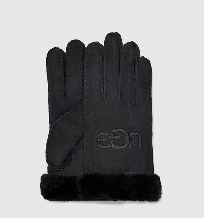 UGG Sheepskin Embroidered Logo Gloves Black