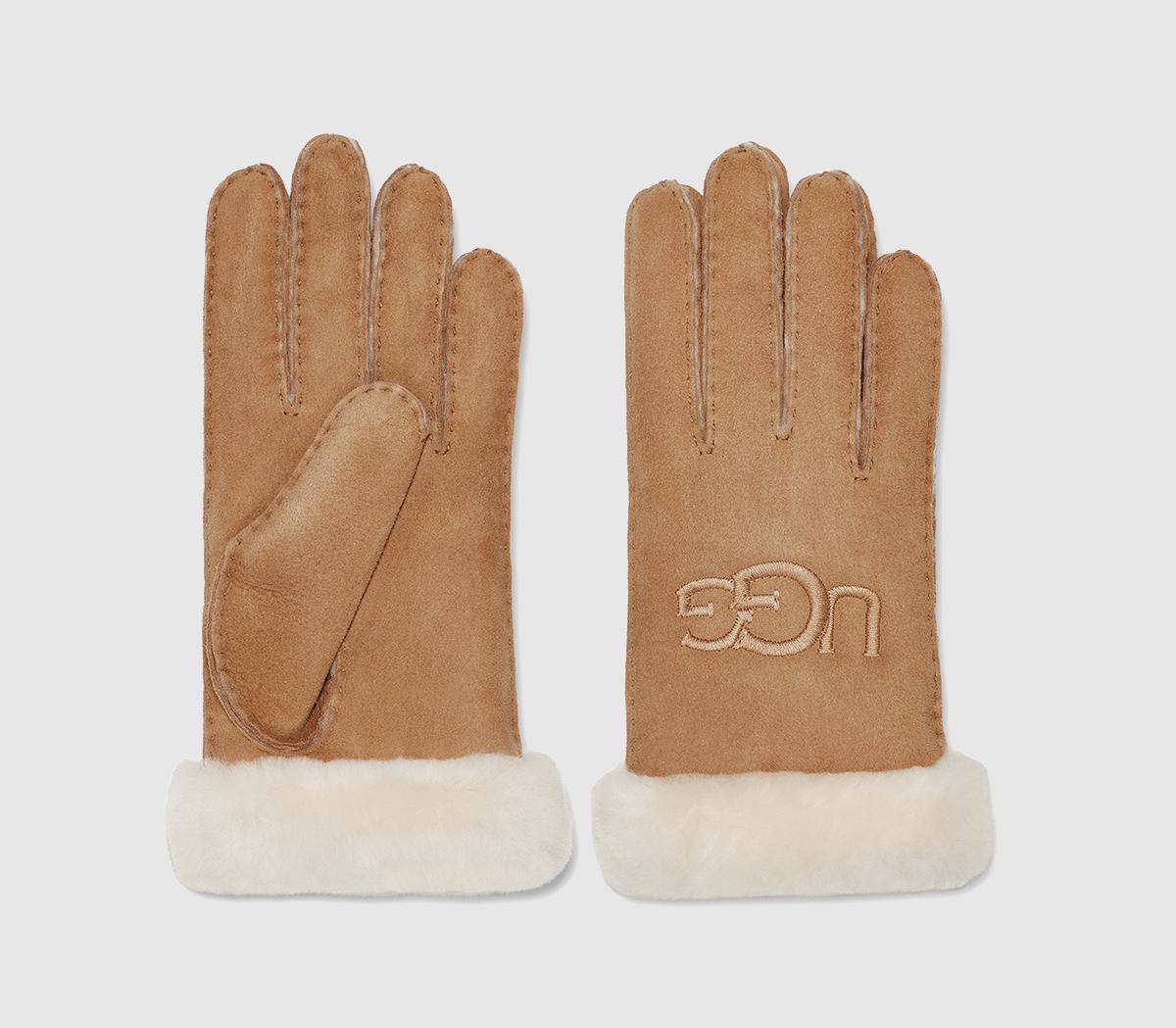 UGG Sheepskin Embroidered Logo Gloves UGG Sheepskin Embroidered Logo Gloves Chestnut