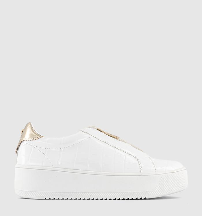 OFFICE Fast Forward Flatform Zip Front Trainers White Croc Embossed