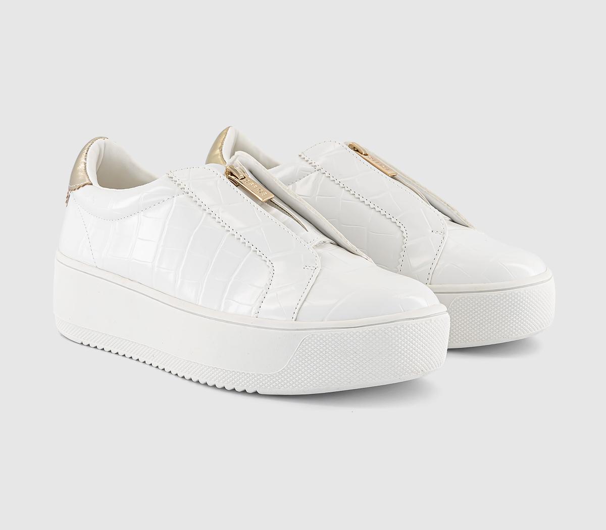 OFFICEFast Forward Flatform Zip Front TrainersWhite Croc Embossed