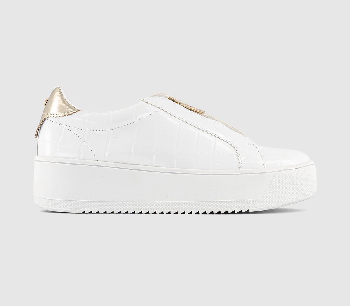 Fast Forward Flatform Zip Front Trainers White Croc Embossed