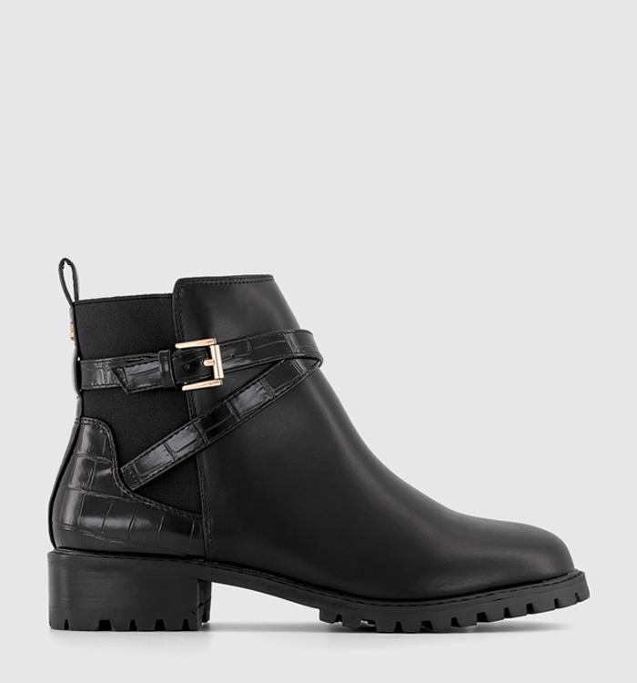 OFFICE Aaliyah Buckle Strap Cleated Boots Black