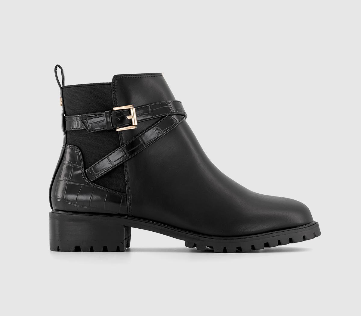 Aaliyah Buckle Strap Cleated Boots Black