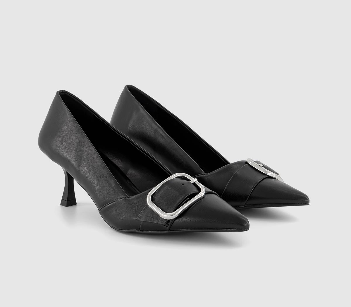 OFFICE Margarita Buckle Detail Kitten Heel Courts Black - Mid Heels