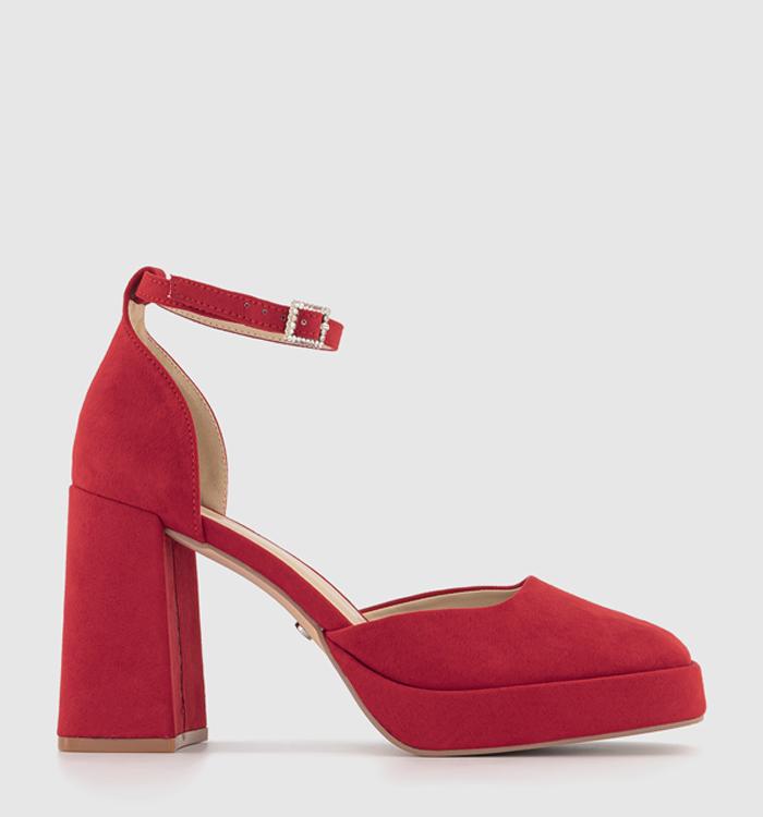 OFFICE Heyday Two Part Embellished Buckle Platforms Red