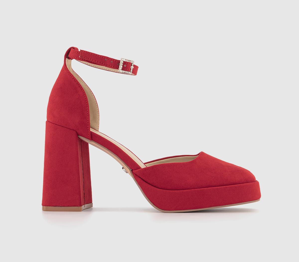 Heyday Two Part Embellished Buckle Platforms Red