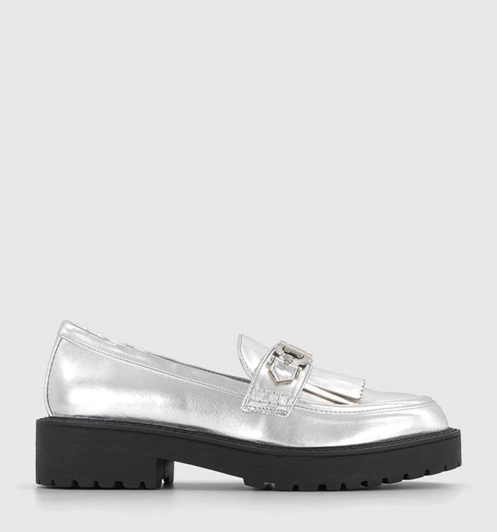 OFFICE Frankly Trim And Fringe Loafers Silver