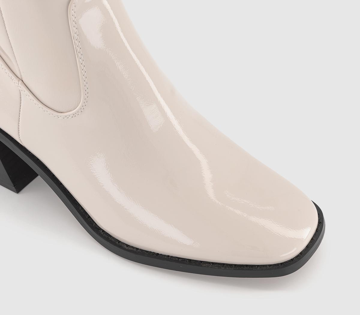 OFFICE Aspire Low Block Heel Ankle Boots OFFICE Aspire Low Block Heel Ankle Boots Patent Off White