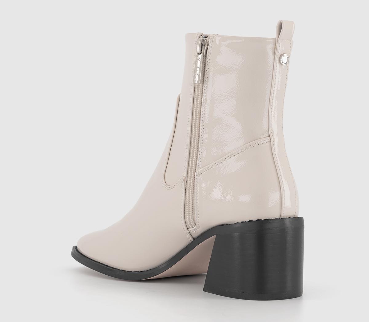 OFFICE Aspire Low Block Heel Ankle Boots OFFICE Aspire Low Block Heel Ankle Boots Patent Off White