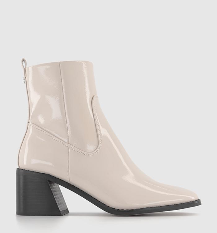 OFFICE Aspire Low Block Heel Ankle Boots Patent Off White