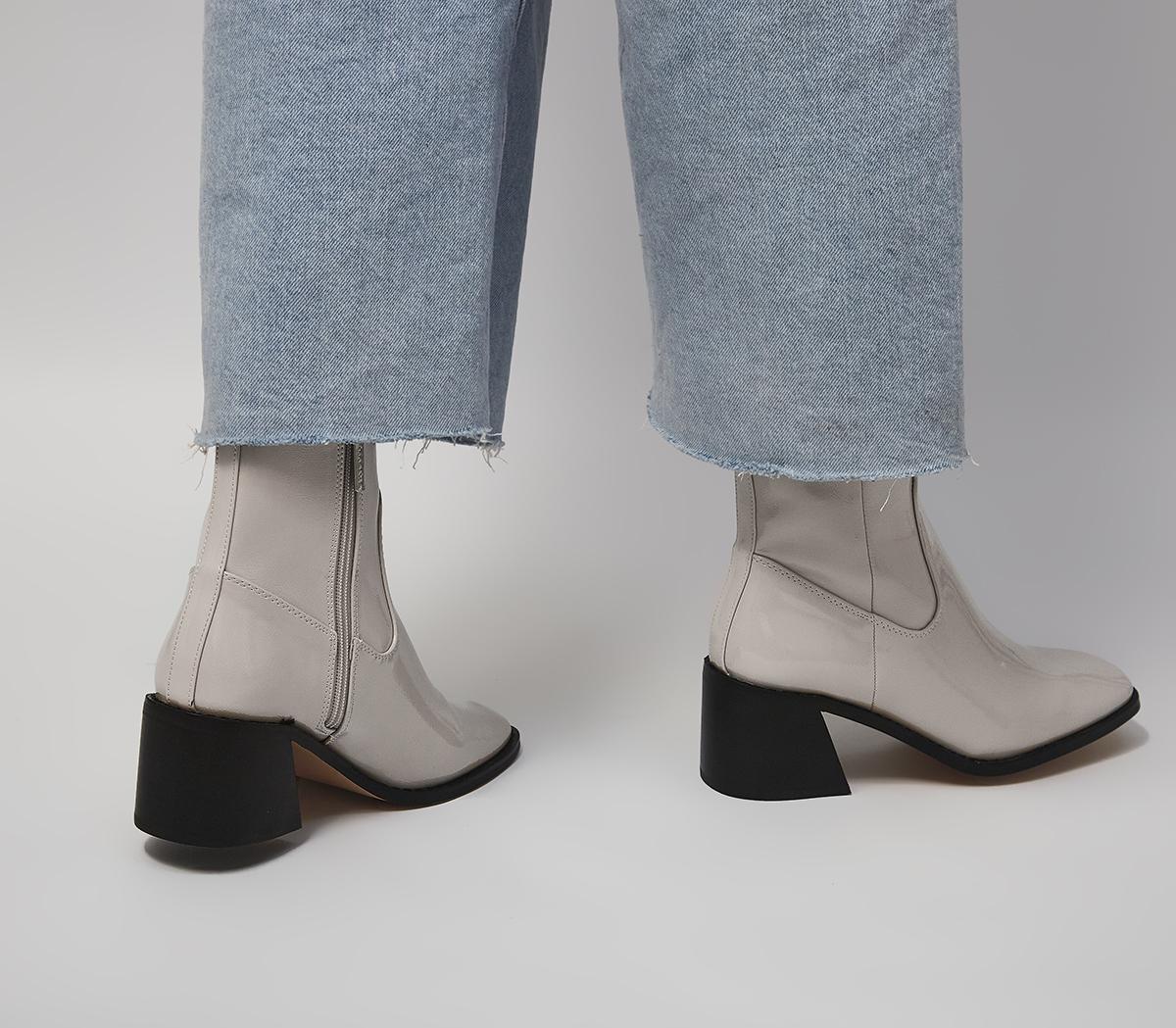 OFFICE Aspire Low Block Heel Ankle Boots OFFICE Aspire Low Block Heel Ankle Boots Patent Off White
