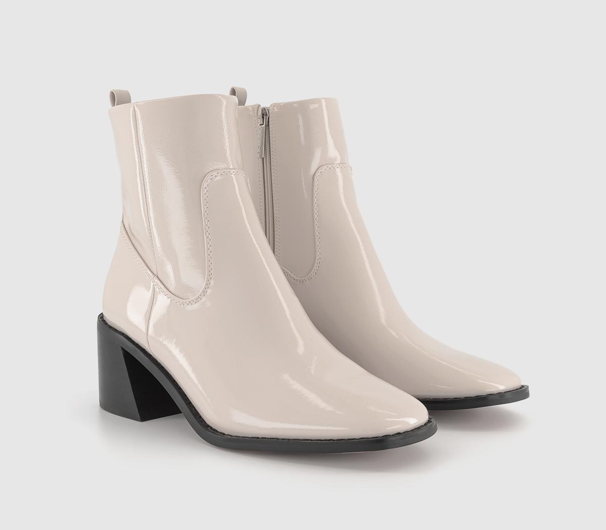 OFFICE Aspire Low Block Heel Ankle Boots OFFICE Aspire Low Block Heel Ankle Boots Patent Off White