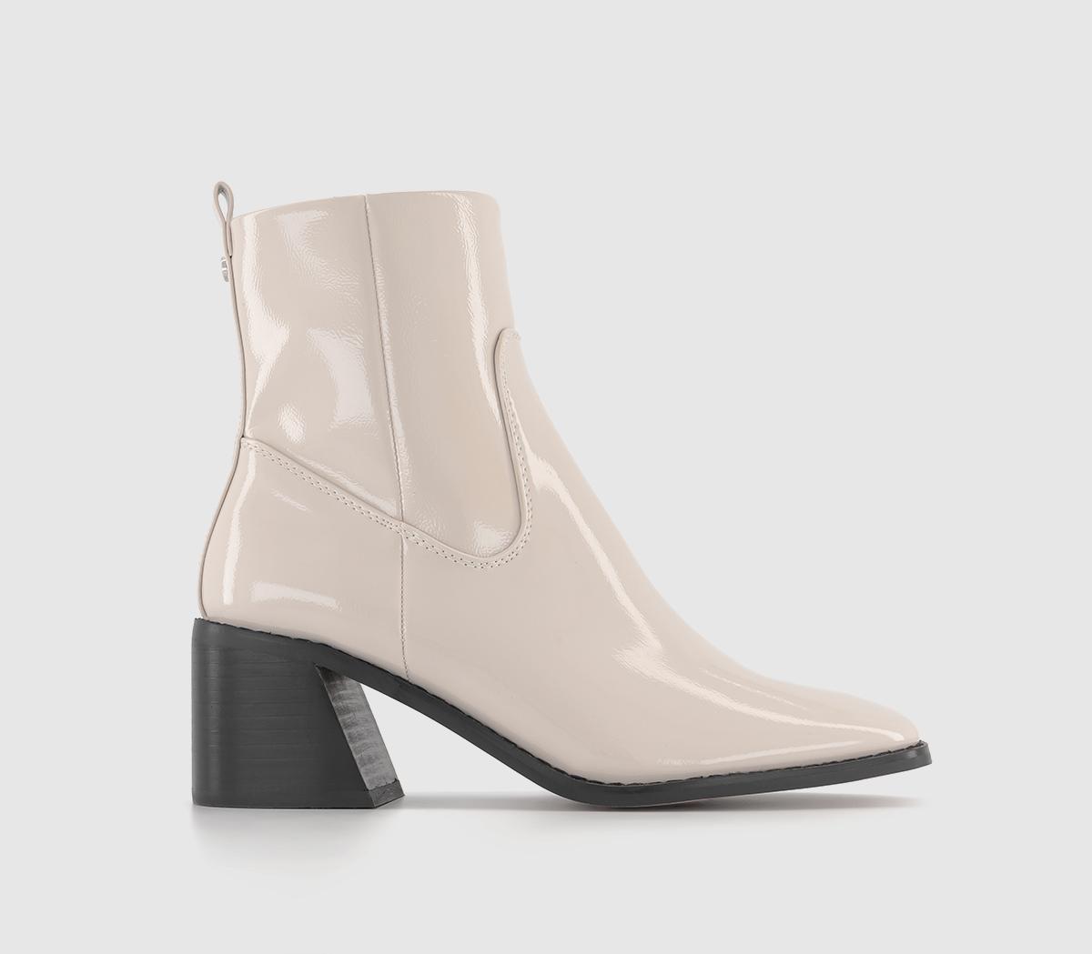 OFFICEAspire Low Block Heel Ankle BootsPatent Off White