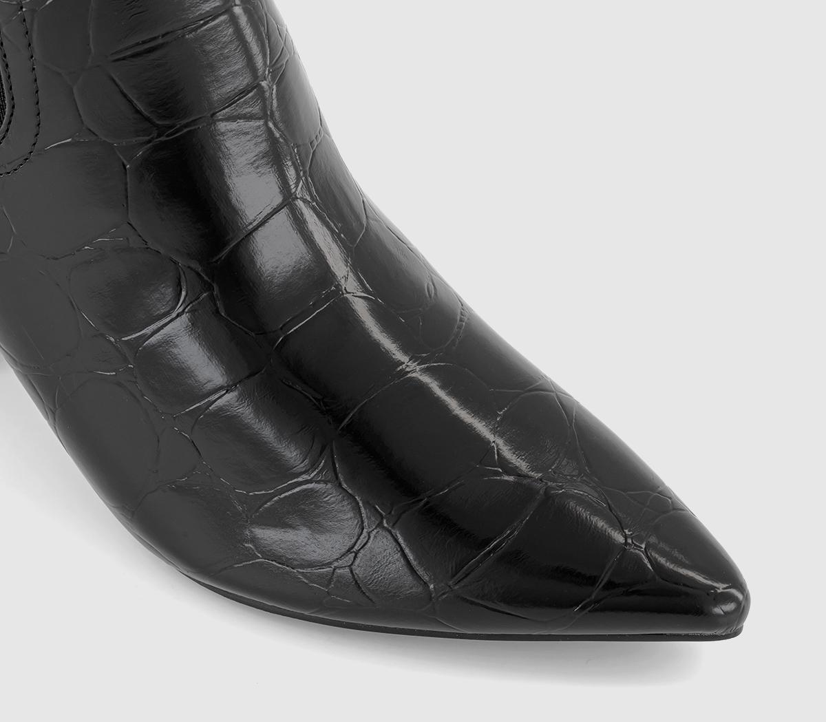 OFFICEAdvance Pointed Toe Chelsea BootsBlack Patent Croc Embossed