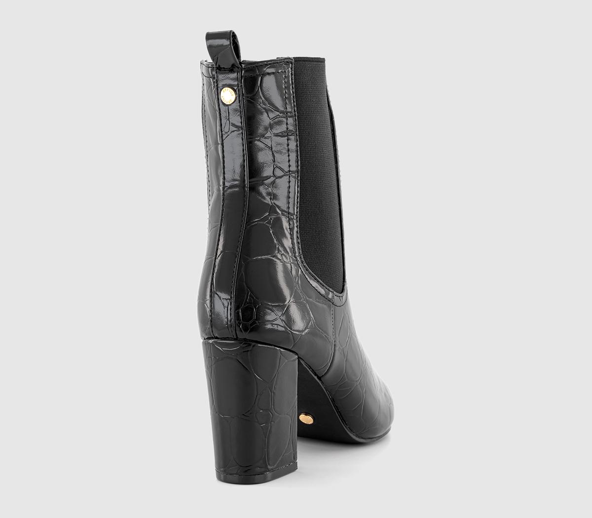 OFFICEAdvance Pointed Toe Chelsea BootsBlack Patent Croc Embossed