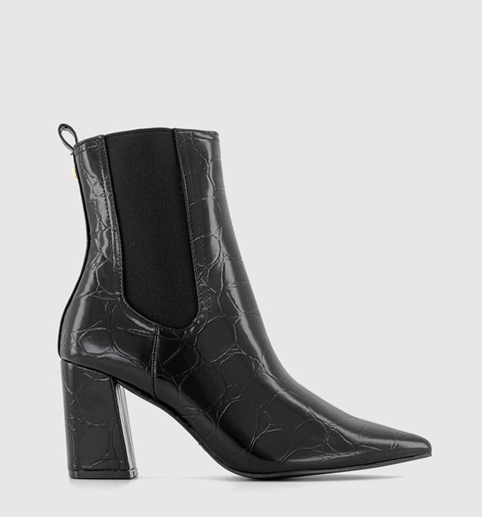 OFFICE Advance Pointed Toe Chelsea Boots Black Patent Croc Embossed