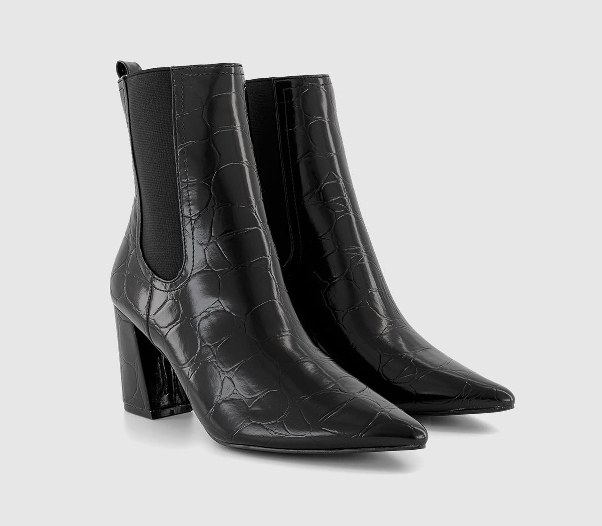 OFFICEAdvance Pointed Toe Chelsea BootsBlack Patent Croc Embossed
