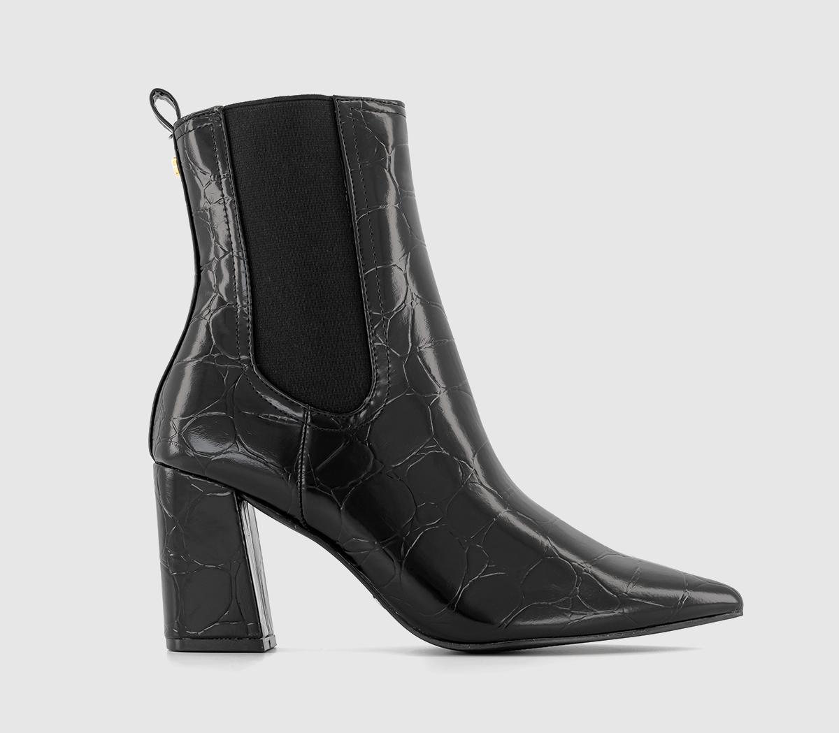 OFFICEAdvance Pointed Toe Chelsea BootsBlack Patent Croc Embossed