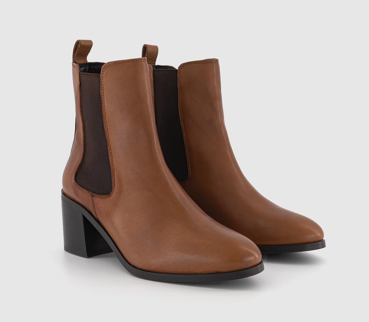 OFFICE Womens Aspect Block Heel Chelsea Boots Tan Leather, 8