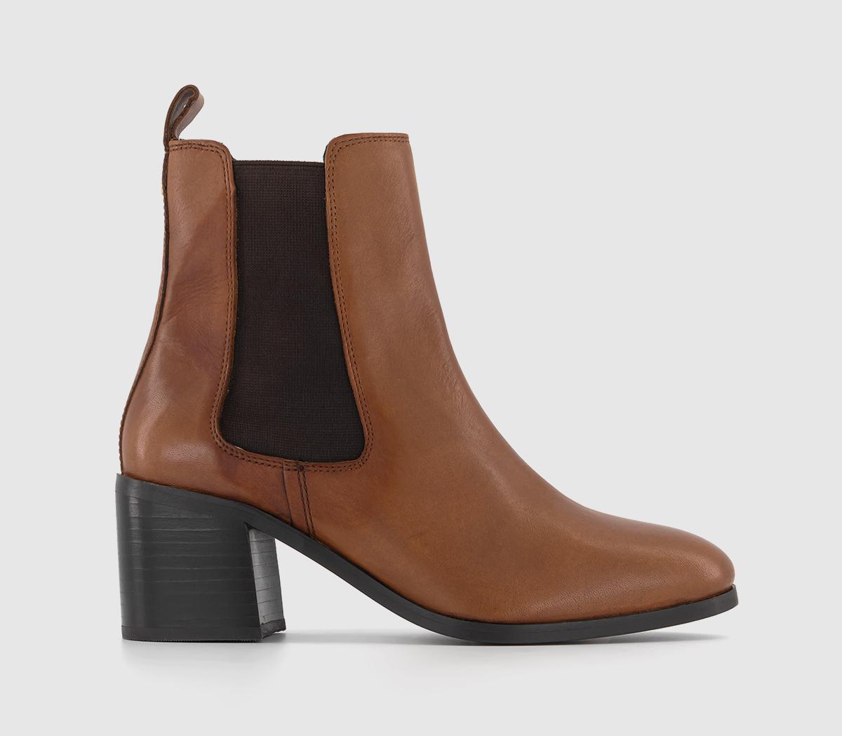 Aspect Block Heel Chelsea Boots Tan Leather