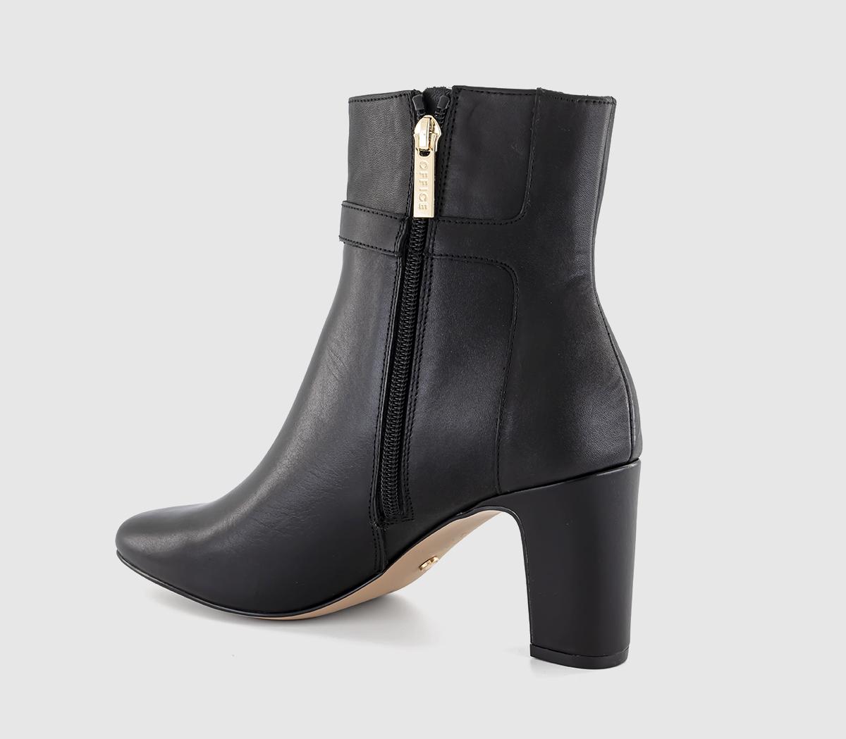 OFFICE Amelia Buckle Detail Heeled Boots OFFICE Amelia Buckle Detail Heeled Boots Black Leather